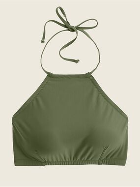 J. Crew Olive Green High-Neck Halter Bikini Top